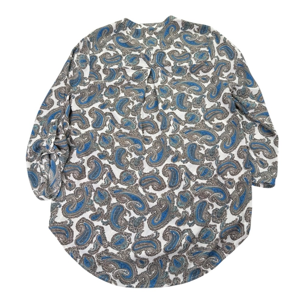 Daniel Rainn Blouse Womens Small Paisley Blue White Boho 3/4 Sleeve